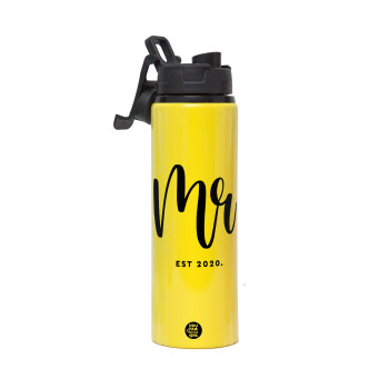 Mr & Mrs (Mr), Metallic water bottle with safety lid, 850ml aluminum