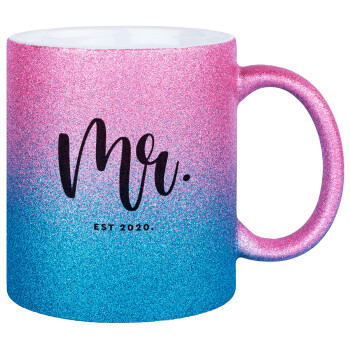 Mr & Mrs (Mr), Κούπα Χρυσή/Μπλε Glitter, κεραμική, 330ml