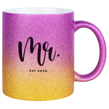 Mr & Mrs (Mr), Κούπα Χρυσή/Ροζ Glitter, κεραμική, 330ml