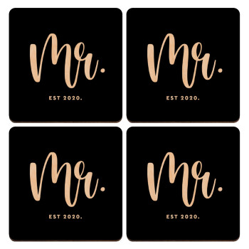 Mr & Mrs (Mr), ΣΕΤ x4 Σουβέρ ξύλινα τετράγωνα plywood (9cm)