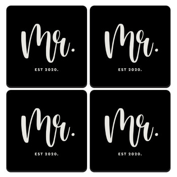 Mr & Mrs (Mr), ΣΕΤ 4 Σουβέρ ξύλινα τετράγωνα (9cm)