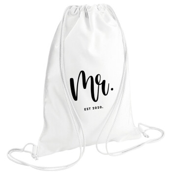 Mr & Mrs (Mr), Τσάντα πλάτης πουγκί GYMBAG λευκή (28x40cm)