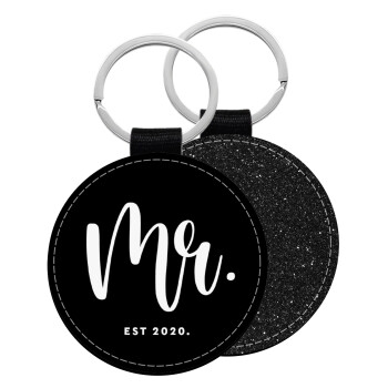 Mr & Mrs (Mr), Μπρελόκ Δερματίνη, στρογγυλό ΜΑΥΡΟ (5cm)