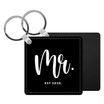 Mr & Mrs (Mr), Μπρελόκ Δερματίνη, τετράγωνο ΜΑΥΡΟ (5x5cm)