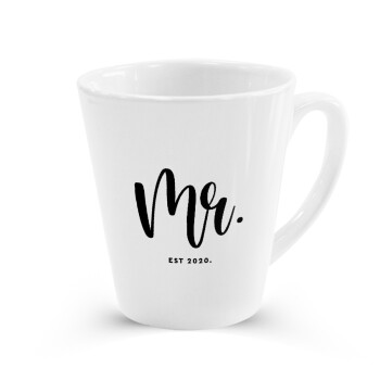 Mr & Mrs (Mr), Κούπα κωνική Latte Λευκή, κεραμική, 300ml