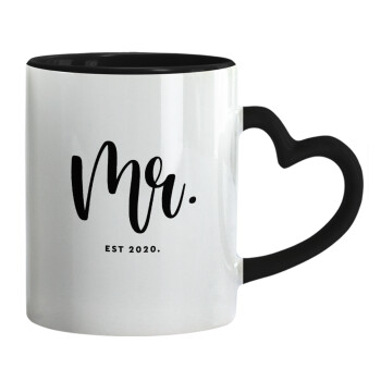 Mr & Mrs (Mr), Mug heart black handle, ceramic, 330ml