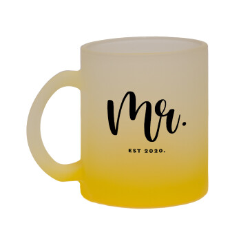 Mr & Mrs (Mr), Κούπα γυάλινη δίχρωμη με βάση το κίτρινο ματ, 330ml