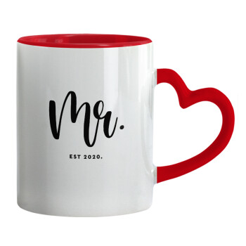 Mr & Mrs (Mr), Κούπα καρδιά χερούλι κόκκινη, κεραμική, 330ml