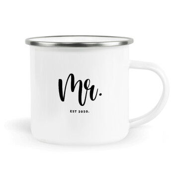 Mr & Mrs (Mr), Metallic enamel cup white 360ml