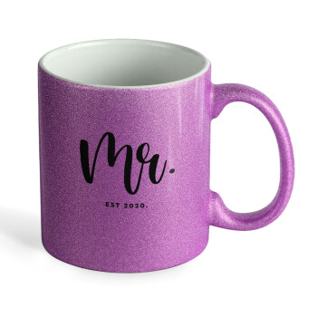 Mr & Mrs (Mr), Κούπα Μωβ Glitter που γυαλίζει, κεραμική, 330ml