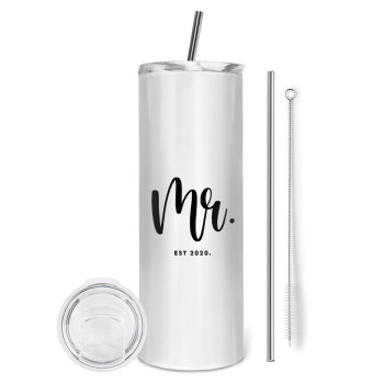 Mr & Mrs (Mr), Tumbler stainless steel 600ml, with metal straw & cleaning brush