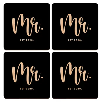 Mr & Mrs (Mr), ΣΕΤ x4 Σουβέρ ξύλινα τετράγωνα plywood (9cm)