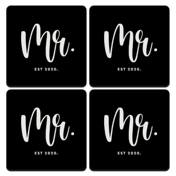 Mr & Mrs (Mr), ΣΕΤ 4 Σουβέρ ξύλινα τετράγωνα (9cm)