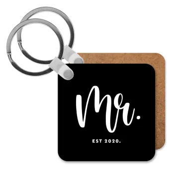 Mr & Mrs (Mr), Μπρελόκ Ξύλινο τετράγωνο MDF