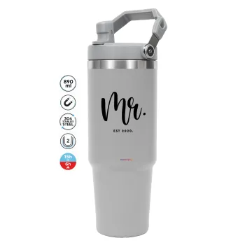 Mr & Mrs (Mr), GREY color, 890ml (30oz) stainless Steel Tumbler with Handle