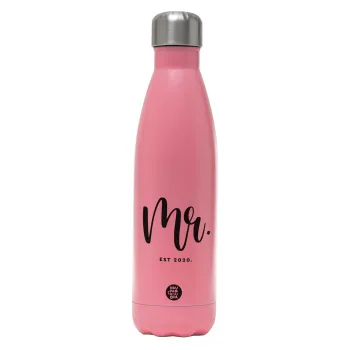 Mr & Mrs (Mr), Μεταλλικό παγούρι θερμός Ροζ Ματ (Stainless steel), διπλού τοιχώματος, 500ml