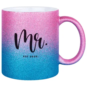 Mr & Mrs (Mr), Κούπα Χρυσή/Μπλε Glitter, κεραμική, 330ml
