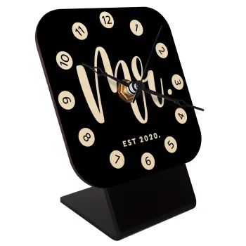 Mr & Mrs (Mr), Quartz Table clock in natural wood (10cm)