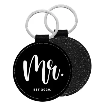 Mr & Mrs (Mr), Μπρελόκ Δερματίνη, στρογγυλό ΜΑΥΡΟ (5cm)