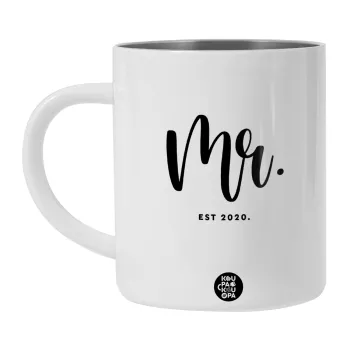 Mr & Mrs (Mr), Λευκή Ανοξείδωτη Μεταλλική Κούπα 450ml - Διπλού Τοιχώματος 