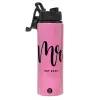 Metallic water bottle with safety lid, 850ml aluminum