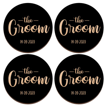 Groom & Bride (Groom), ΣΕΤ x4 Σουβέρ ξύλινα στρογγυλά plywood (9cm)