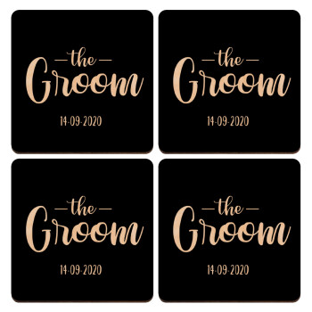 Groom & Bride (Groom), ΣΕΤ x4 Σουβέρ ξύλινα τετράγωνα plywood (9cm)