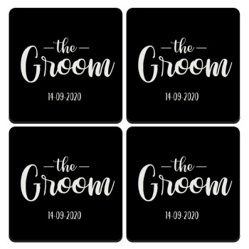 Groom & Bride (Groom), ΣΕΤ 4 Σουβέρ ξύλινα τετράγωνα (9cm)