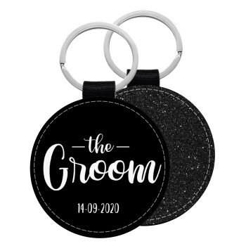 Groom & Bride (Groom), Μπρελόκ Δερματίνη, στρογγυλό ΜΑΥΡΟ (5cm)