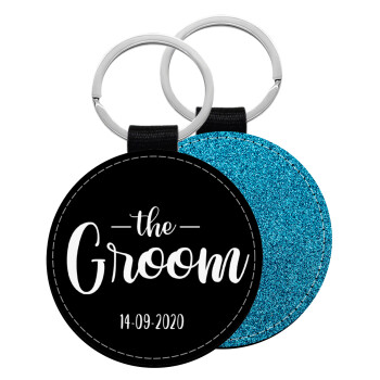 Groom & Bride (Groom), Μπρελόκ Δερματίνη, στρογγυλό ΜΠΛΕ (5cm)