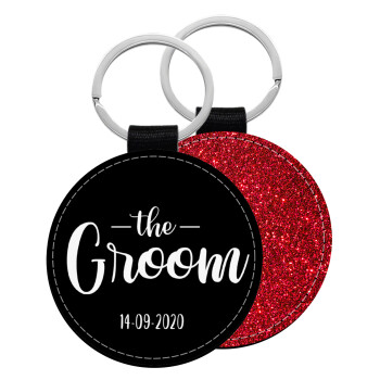 Groom & Bride (Groom), Μπρελόκ Δερματίνη, στρογγυλό ΚΟΚΚΙΝΟ (5cm)