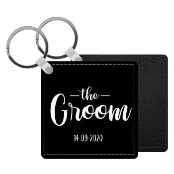 Groom & Bride (Groom), Μπρελόκ Δερματίνη, τετράγωνο ΜΑΥΡΟ (5x5cm)