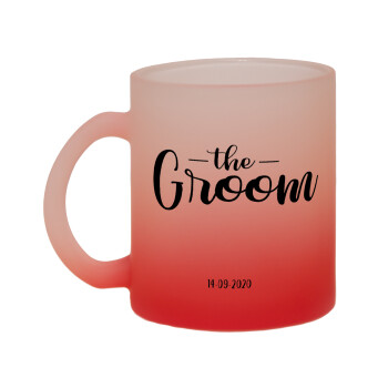 Groom & Bride (Groom), Κούπα γυάλινη δίχρωμη με βάση το κόκκινο ματ, 330ml