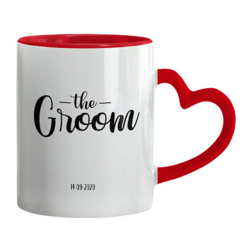 Groom & Bride (Groom), Κούπα καρδιά χερούλι κόκκινη, κεραμική, 330ml