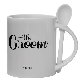 Groom & Bride (Groom), Ceramic coffee mug with Spoon, 330ml (1pcs)