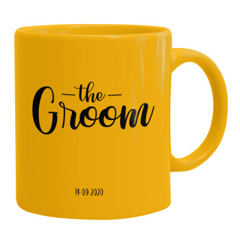 Groom & Bride (Groom), Ceramic coffee mug yellow, 330ml (1pcs)