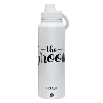 Groom & Bride (Groom), 1L Stainless Steel Thermal Bottle with Phone Holder & Double Wall Insulation