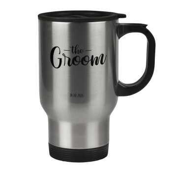 Groom & Bride (Groom), Stainless steel travel mug with lid, double wall 450ml