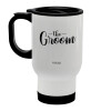 Groom & Bride (Groom), Stainless steel travel mug with lid, double wall (warm) white 450ml