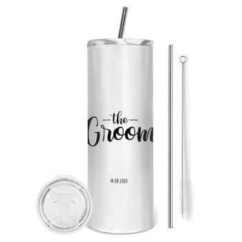 Groom & Bride (Groom), Tumbler stainless steel 600ml, with metal straw & cleaning brush