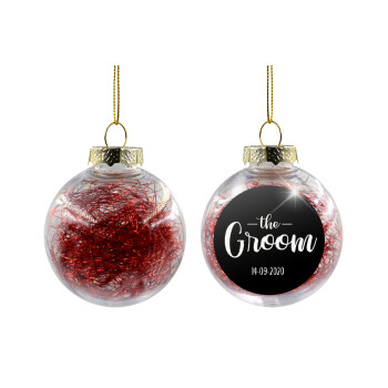 Groom & Bride (Groom), Transparent Christmas tree ball ornament with red filling 8cm