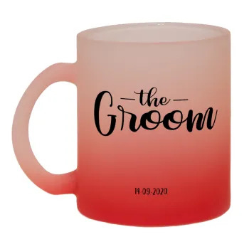 Groom & Bride (Groom), Κούπα γυάλινη δίχρωμη με βάση το κόκκινο ματ, 330ml