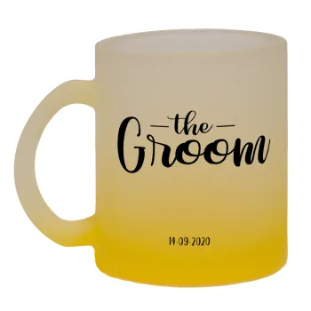 Groom & Bride (Groom), Κούπα γυάλινη δίχρωμη με βάση το κίτρινο ματ, 330ml