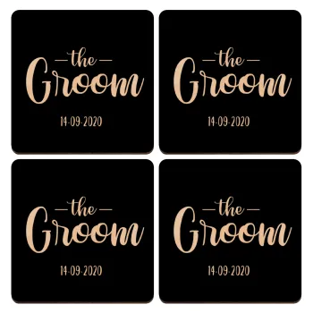Groom & Bride (Groom), ΣΕΤ x4 Σουβέρ ξύλινα τετράγωνα plywood (9cm)