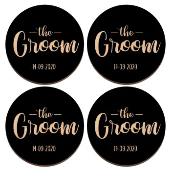 Groom & Bride (Groom), ΣΕΤ x4 Σουβέρ ξύλινα στρογγυλά plywood (9cm)