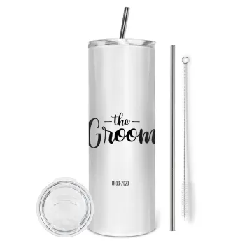 Groom & Bride (Groom), Tumbler stainless steel 600ml, with metal straw & cleaning brush