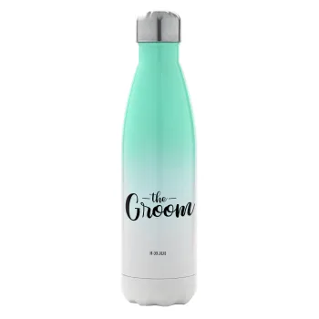 Groom & Bride (Groom), Μεταλλικό παγούρι θερμός Πράσινο/Λευκό (Stainless steel), διπλού τοιχώματος, 500ml