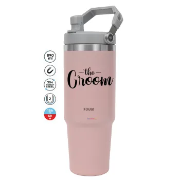 Groom & Bride (Groom), Pink color, 890ml (30oz) stainless Steel Tumbler with Handle
