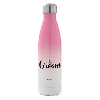 Groom & Bride (Groom), Μεταλλικό παγούρι θερμός Ροζ/Λευκό (Stainless steel), διπλού τοιχώματος, 500ml
