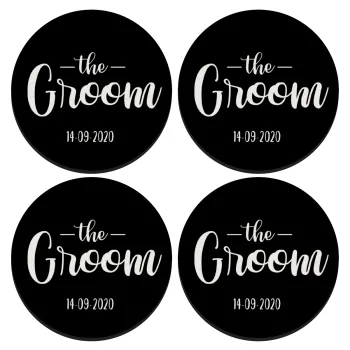 Groom & Bride (Groom), ΣΕΤ 4 Σουβέρ ξύλινα στρογγυλά (9cm)